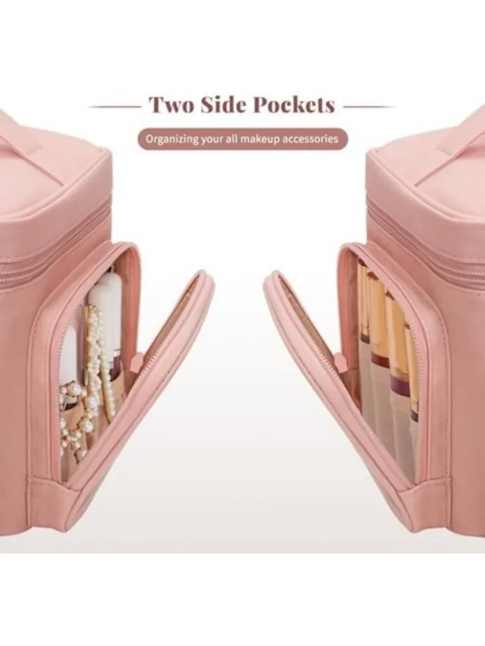 Spacious Pink Travel Makeup Bag for Girls - Stylish Cosmetic Organizer